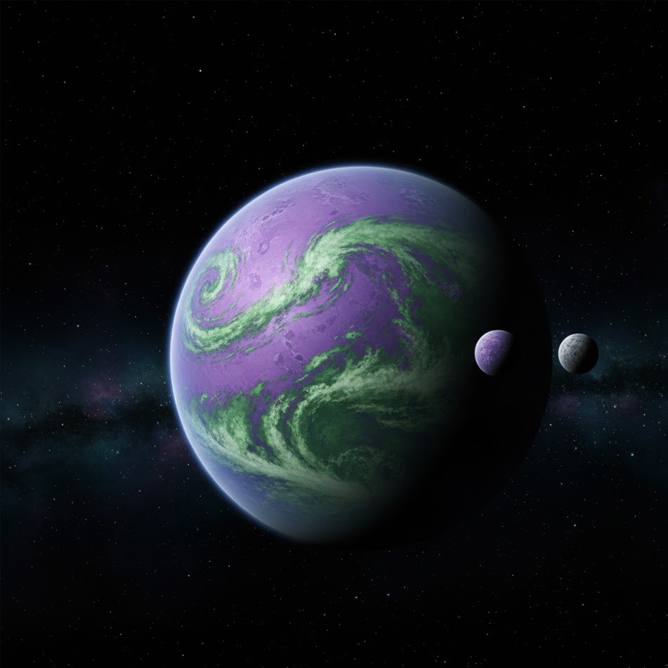 Planet Rylos with moons in deep space